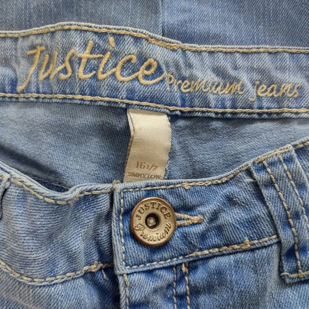 Justice Jeans Juniors 16.5 Simply‎ Low Slim Fit Light Wash Denim Heart Blue Y2K